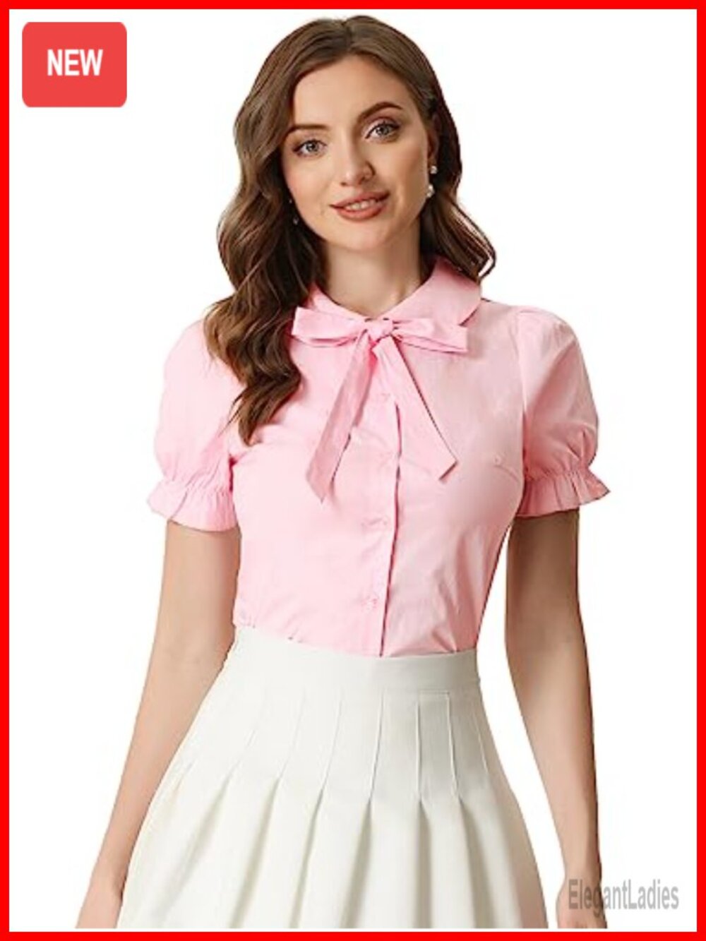 Allegra K Vintage Peter Pan Collar Tie Neck Cotton Button-Up Blouse